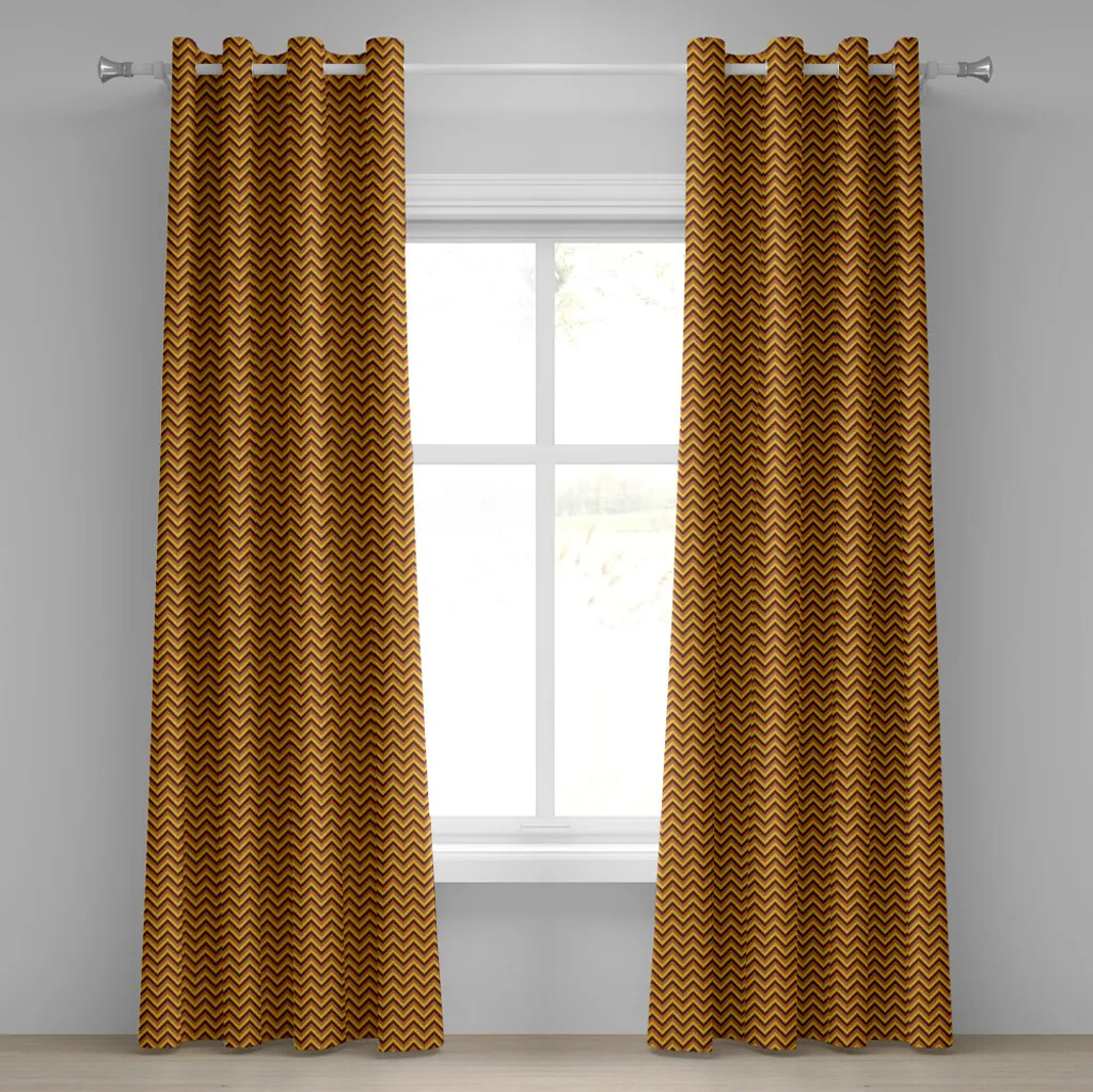 Rideau pour baie vitrée motif chevron jaune marron déco 280 x 175 cm