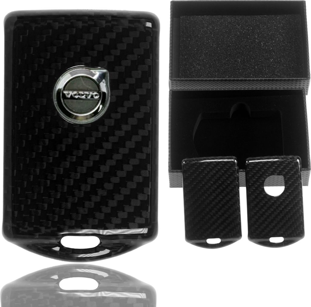 Auto Schlüssel Echt Carbon Schutz Hülle Hardcover Schwarz kompatibel mit Volvo S60 V60 S90 XC40 XC60 XC90 KEYLESS SMARTKEY