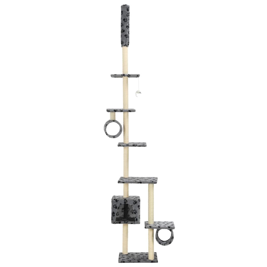 The Living Store Katzen-Kratzbaum mit Sisal-Kratzsäulen 260cm Grau Pfotenabdruck