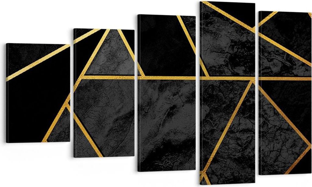 Bild auf Leinwand - Leinwandbild - 5 Teile - Abstraktion Gold Schwarz - 100x60cm - Wand Bild - Wanddeko - Wandbilder - Leinwanddruck - Bilder - Wan...