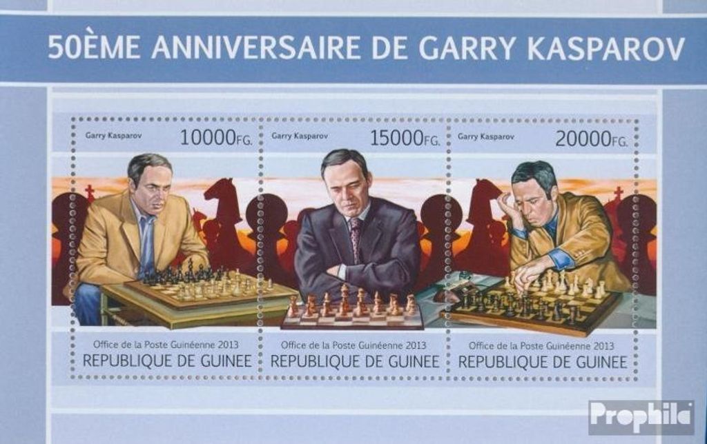 Briefmarken Guinea 2013 Mi 9761-9763 Kleinbogen (kompl. Ausgabe) postfrisch Garry Kasparov (50. Jahrestag), (Schach)