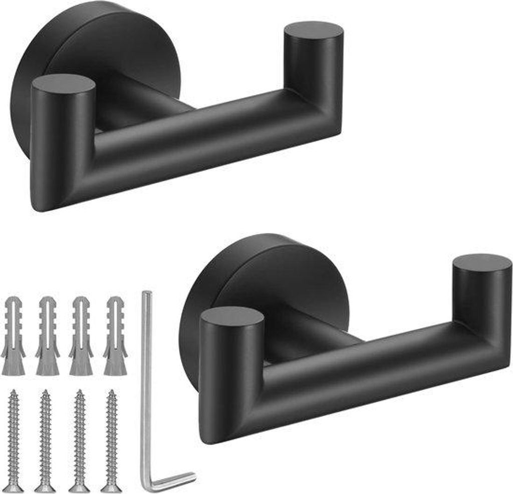 2-stückiger Doppelkleiderhaken aus Edelstahl - Handtuchhalter - Badkamer Doppelhandtuchhalter - für Schlüssel, Schal - schwarz