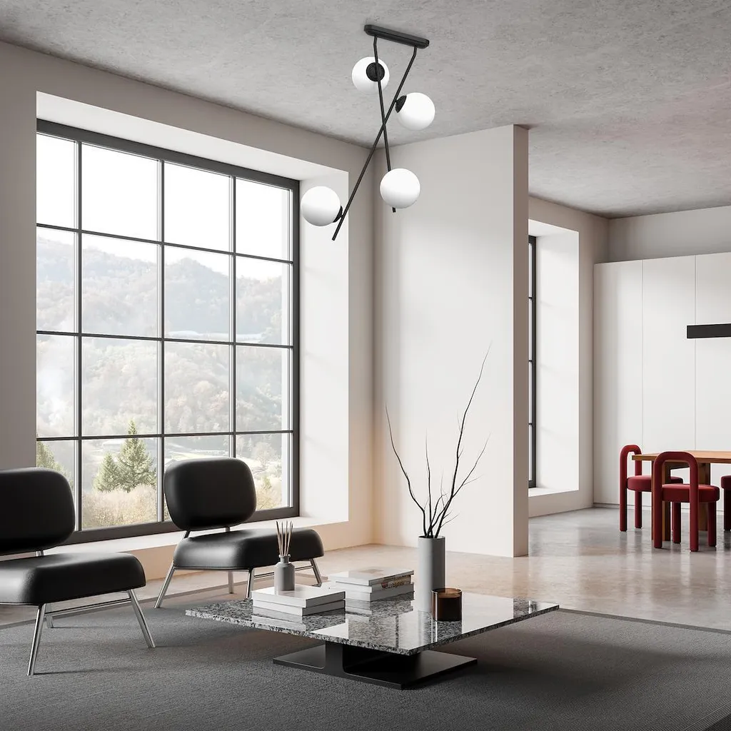 Suspension Design Verre Noir et Blanc Inter Milagro E14 71 cm Hauteur - 3