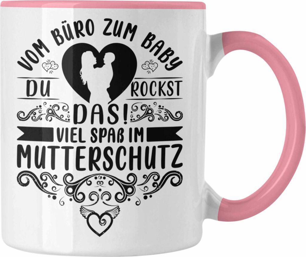 Trendation - Mutterschutz Tasse Geschenk Abschied Mutterschutz Kaffeetasse Kollegin Wird Mama Vom Büro Zum Baby (Rosa)