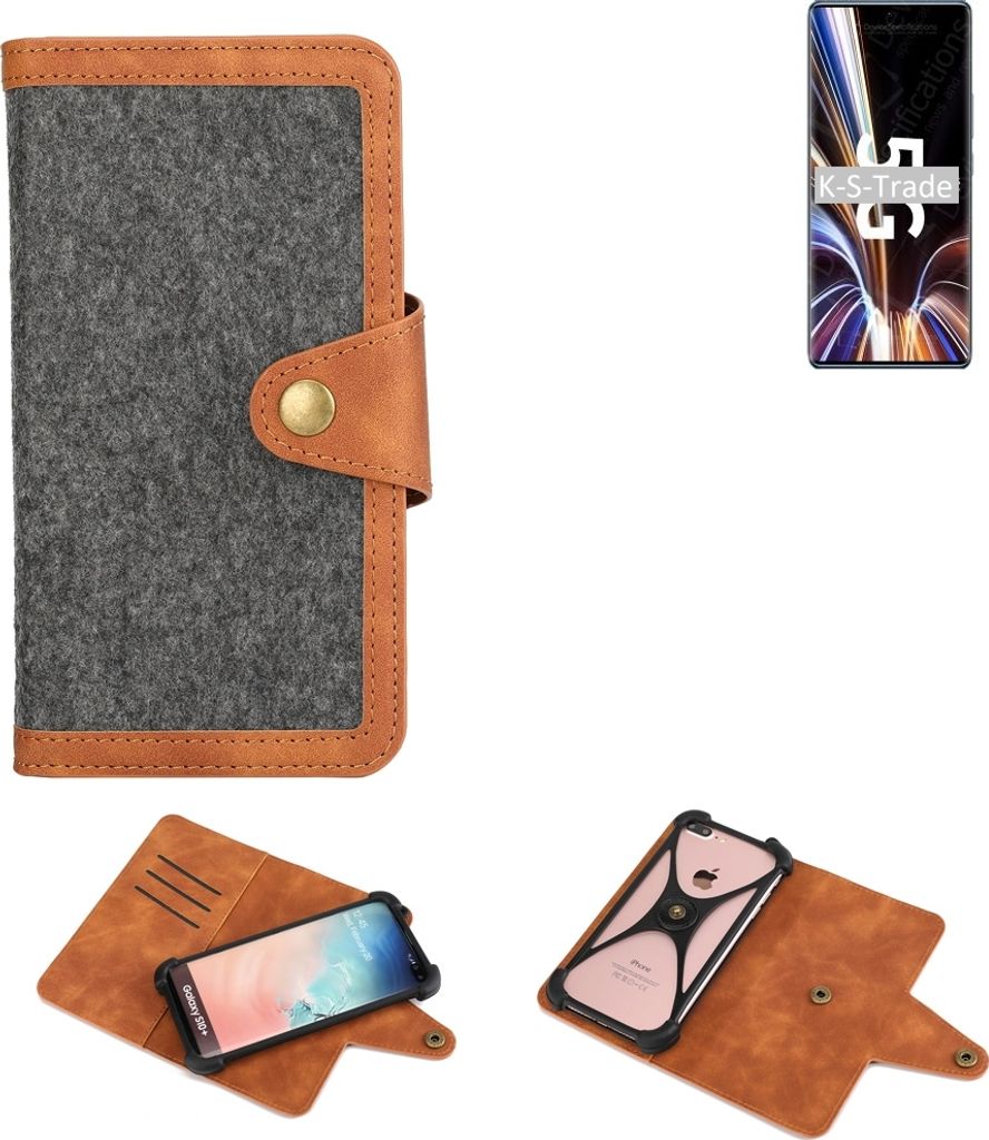K-S-Trade Schutzhülle Handyhülle kompatibel mit ZTE Axon 40 Pro Filz Hülle Kunst-Leder dunkelgrau braun (1x)