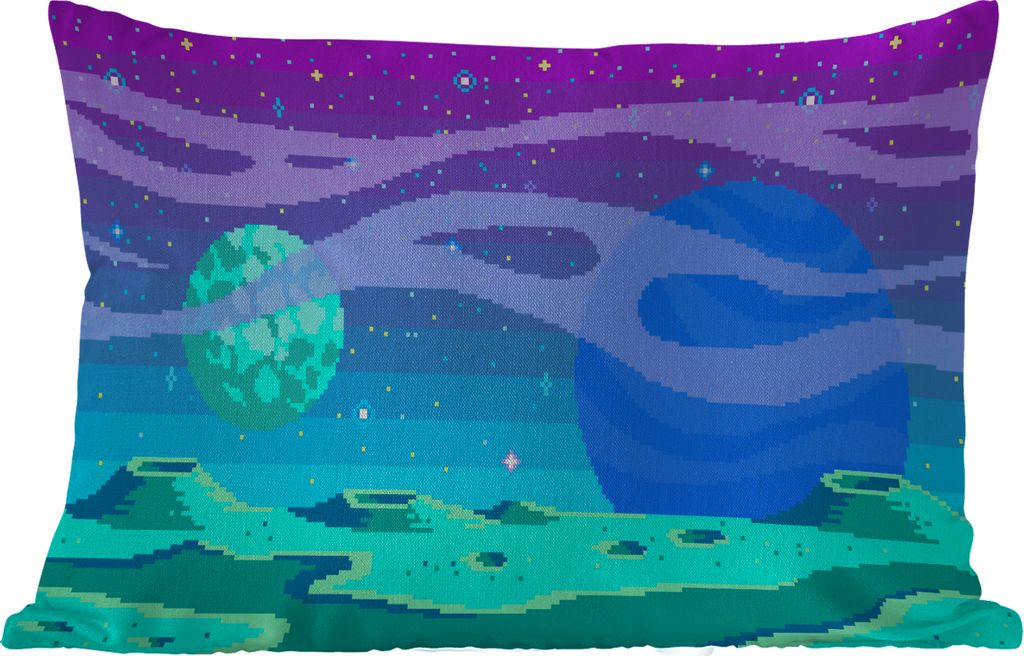 MuchoWow Outdoor Kissen - Spiele - Pixel Art - Mond - 60x40 cm - Wetterfest - Lounge Kissen - Zierkissen - Kissen für Innenräume