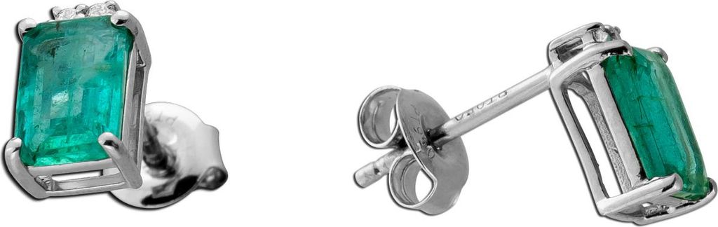 Smaragd Ohrstecker Platin 950 Diamanten 0.05ct Natur Edelsteine