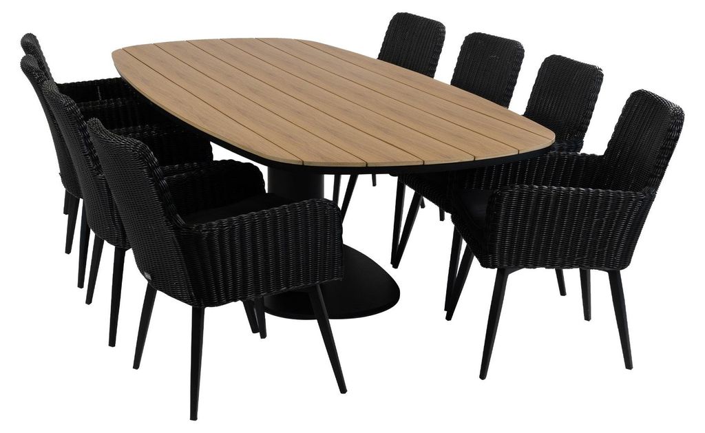 9-teiliges Garten-Set | 8 Pisa-Gartenstühle | 260 cm Tower-Gartentisch (Schwarz)