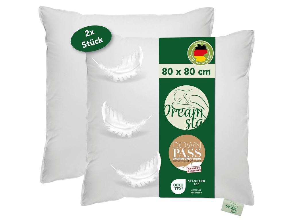2er Set Daunenkissen 3-Kammer 80x80 cm | Ergonomisch, Produktbild 