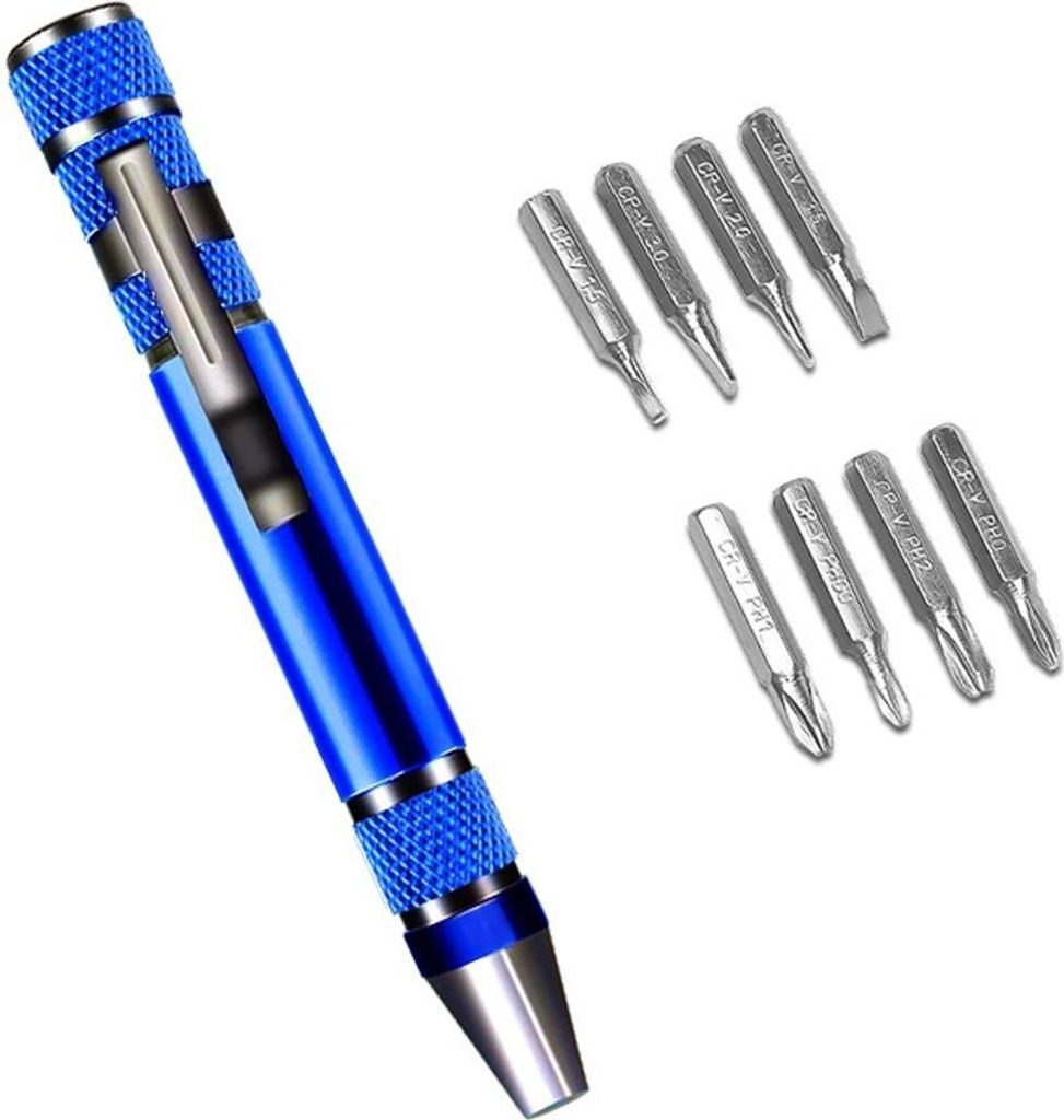 8 in 1 Schraubendreher Schraubenzieher Satz 4 Kreuz & Schlitz Hosentasche, Farbe:Blau