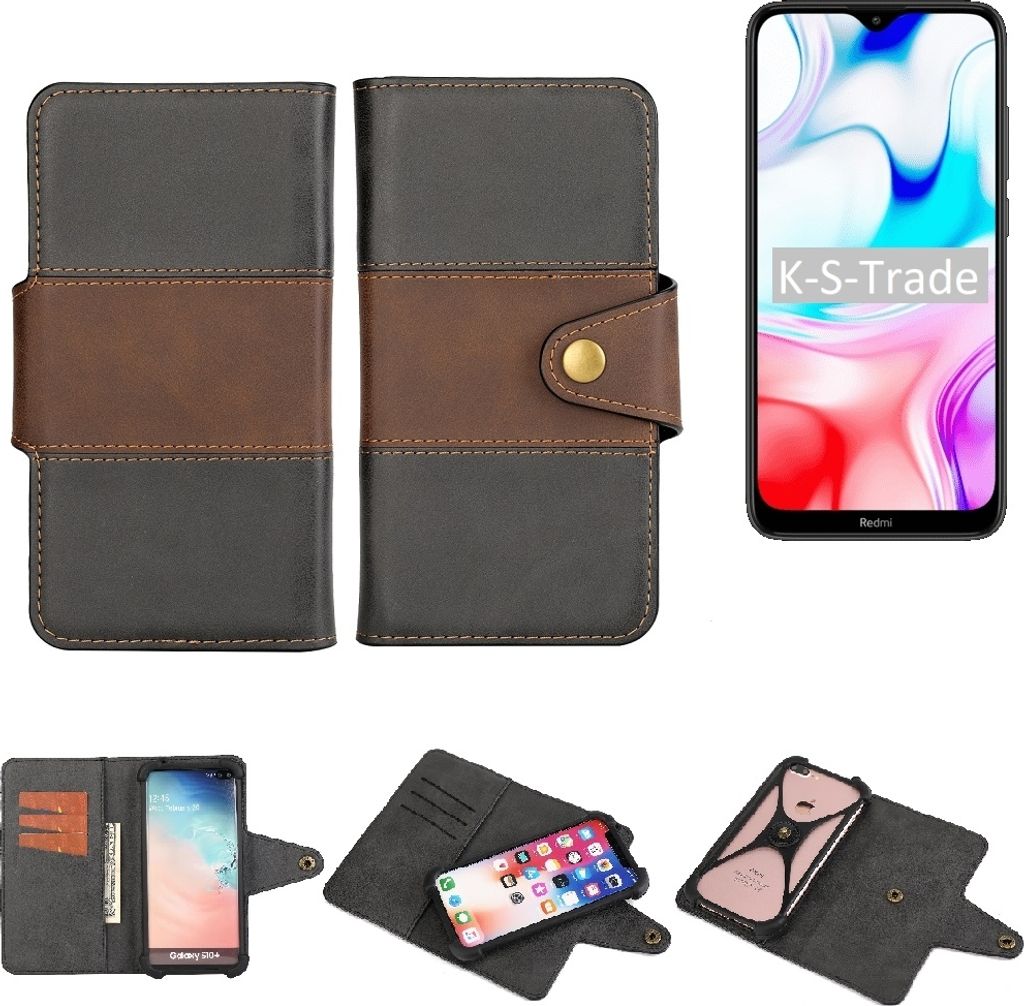 K-S-Trade Handyhülle Schutzhülle Hülle Bookstyle Wallet-Case kompatibel mit Xiaomi Redmi 8 Bumper Rundumschutz schwarz-braun 1x