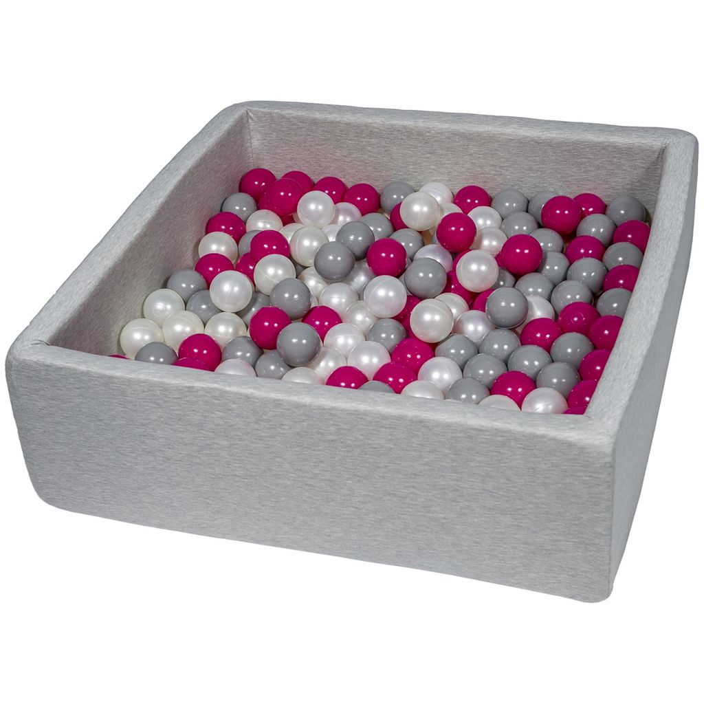 Bällebad für Kinder, 90 x 90 cm, Spielplatz + 300 Perlenbälle, rosa, grau