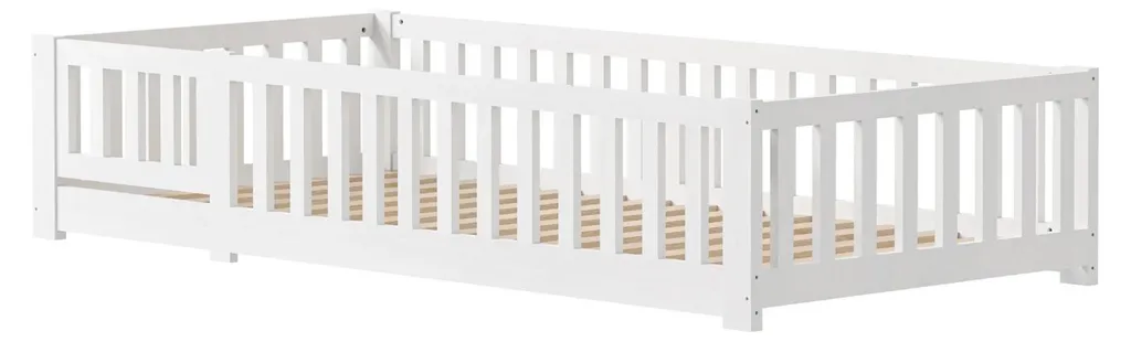 Lit simple 90x200 enfant bois naturel avec rangements et tiroirs de lit