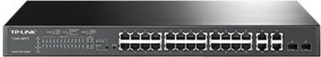 TP-Link Smart PoE Switch T1500-28PCT - Switch - 24 x 10/100 (PoE) + 2 x SFP + 4 x 10/100/1000 - Rackmontierbar - PoE (192 W)