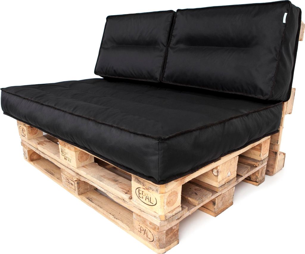 PillowPrim Palettenkissen Set abnehmbar Bezug wasserdicht Palettenauflagen Gartenkissen Set (Sitzkissen 120x80 + Rückenlehne 2x60x40) Schwarz