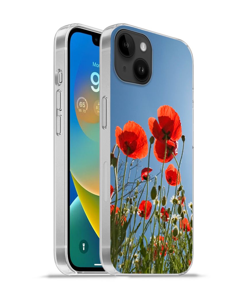 MuchoWow Handyhülle Schutzhülle Hülle für Apple iPhone 14 Plus - Soft case Strahlende Sonne über einigen Mohnblumen in Spanien Silikon Softc...