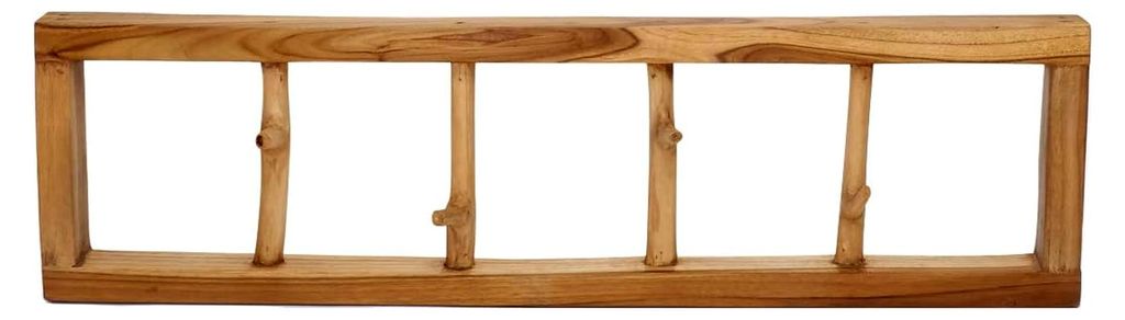 Design Garderobe aus Teakholz Äste mit Haken 4 Wandhaken Recyclingholz Kleiderhaken Teakholz Hängegarderobenleiste 80cm Länge (4 Haken)
