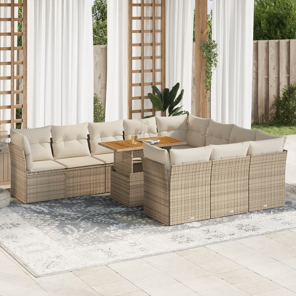 Maison Exclusive - 11-tlg. Garten-Sofagarnitur mit Kissen Beige Poly Rattan