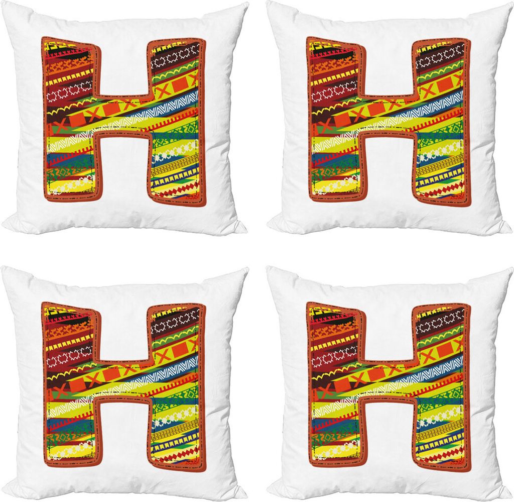 ABAKUHAUS Buchstabe N Kissenbezug Set (4 Stück), Kinder-Baby Prähistorische, Moderner Doppelseitiger Digitaldruck, 40 cm x 40 cm, Dunkler Coral Y...