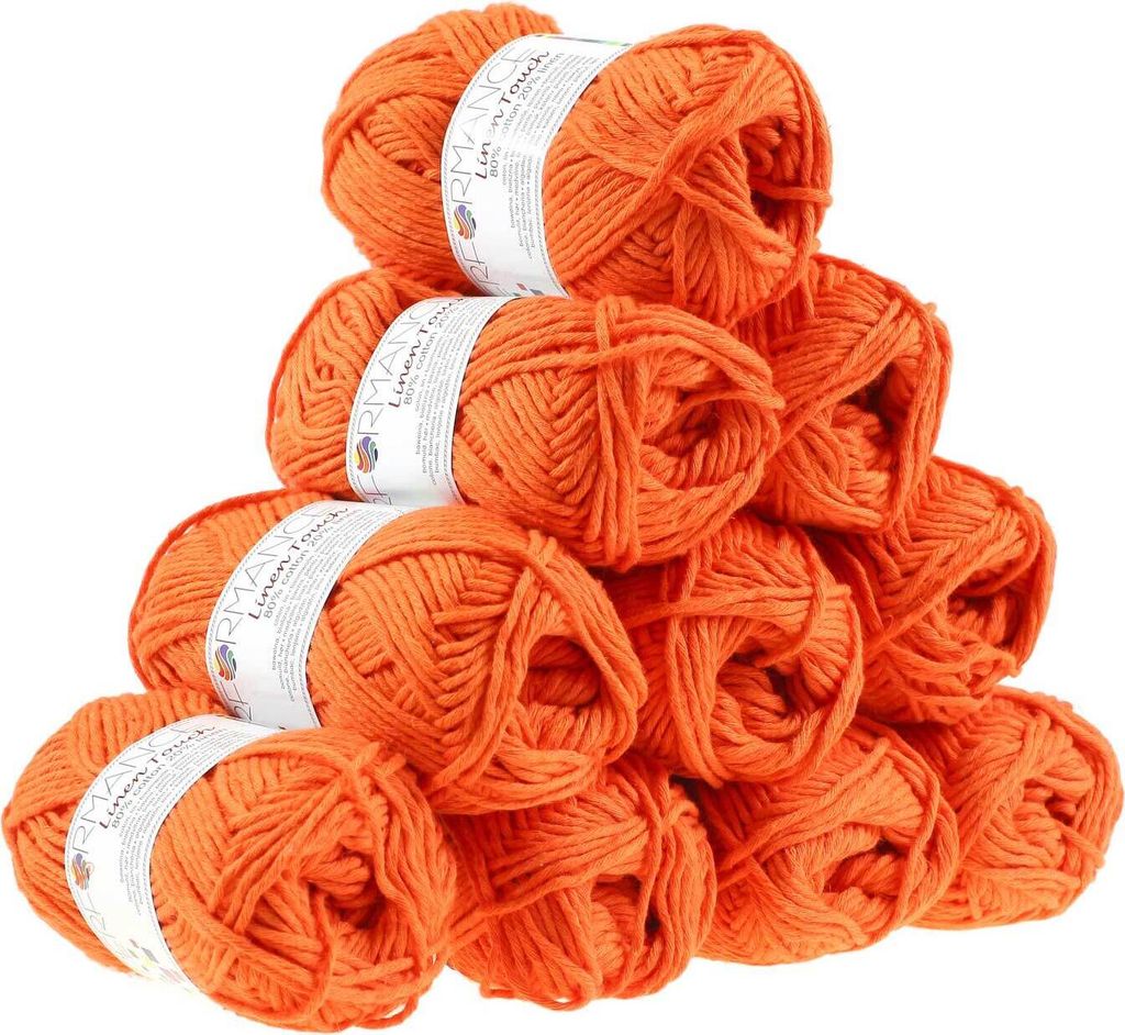 500g Strickgarn Linen Touch Baumwolle Leinen Häkelgarn Wolle Farbauswahl, Farbe:194 orange