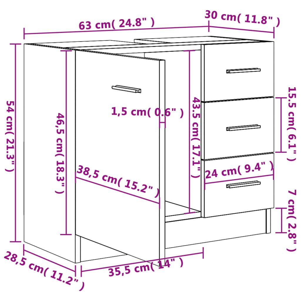 vidaXL Waschbeckenunterschrank Hochglanz-Weiß 63x30x54 cm Produktbild 2