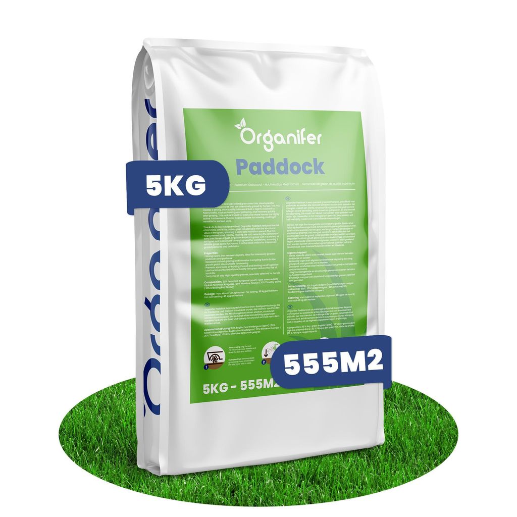 Weidegras Paddock Pferde - 5 kg (555 M²) – Paddock Saatgut Für Pferdeweide & Koppeln, Strapazierfähiges Weidelgras, Dichter Rasen – Organifer