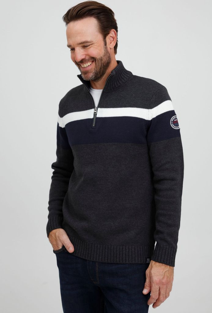 FQ1924 FQEdvin Herren Strickpullover Troyer Grobstrick Pullover mit Stehkragen