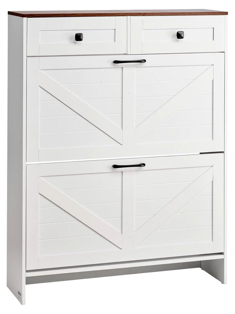 Schuhschrank mit 2 Klappen, Kippschutz und Schubladen, platzsparender Schuhkipper, freistehender Schuhregal-Organizer für Flur, Wohnzimmer und Ver...