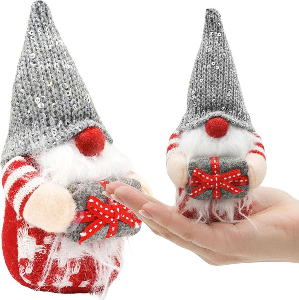 Décoration de Noël : lutin/gnome garçon en gris, 15 cm – Image du produit 