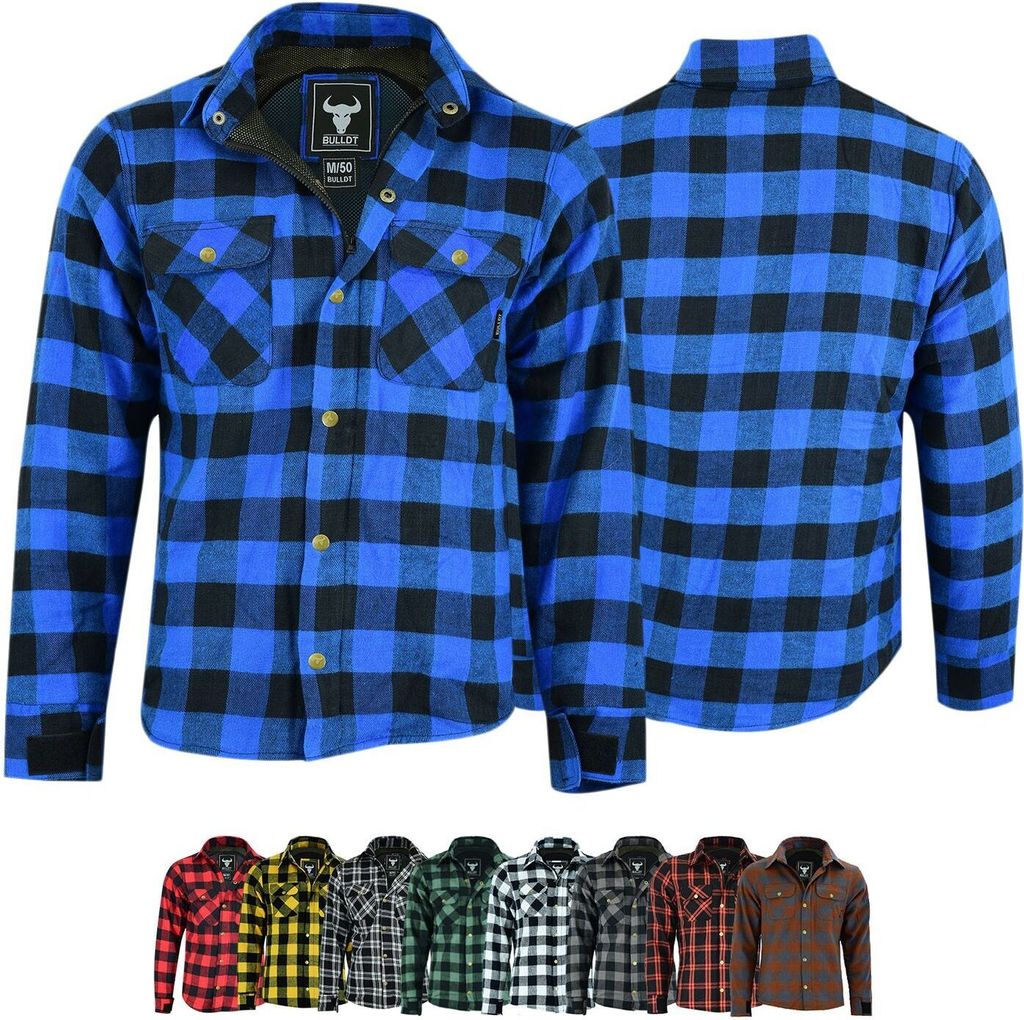 Herren Motorradhemd Lumberjack Holzfäller Hemd motorradjacke mit Protektoren, Größe:60/4XL, Farbe:Blau