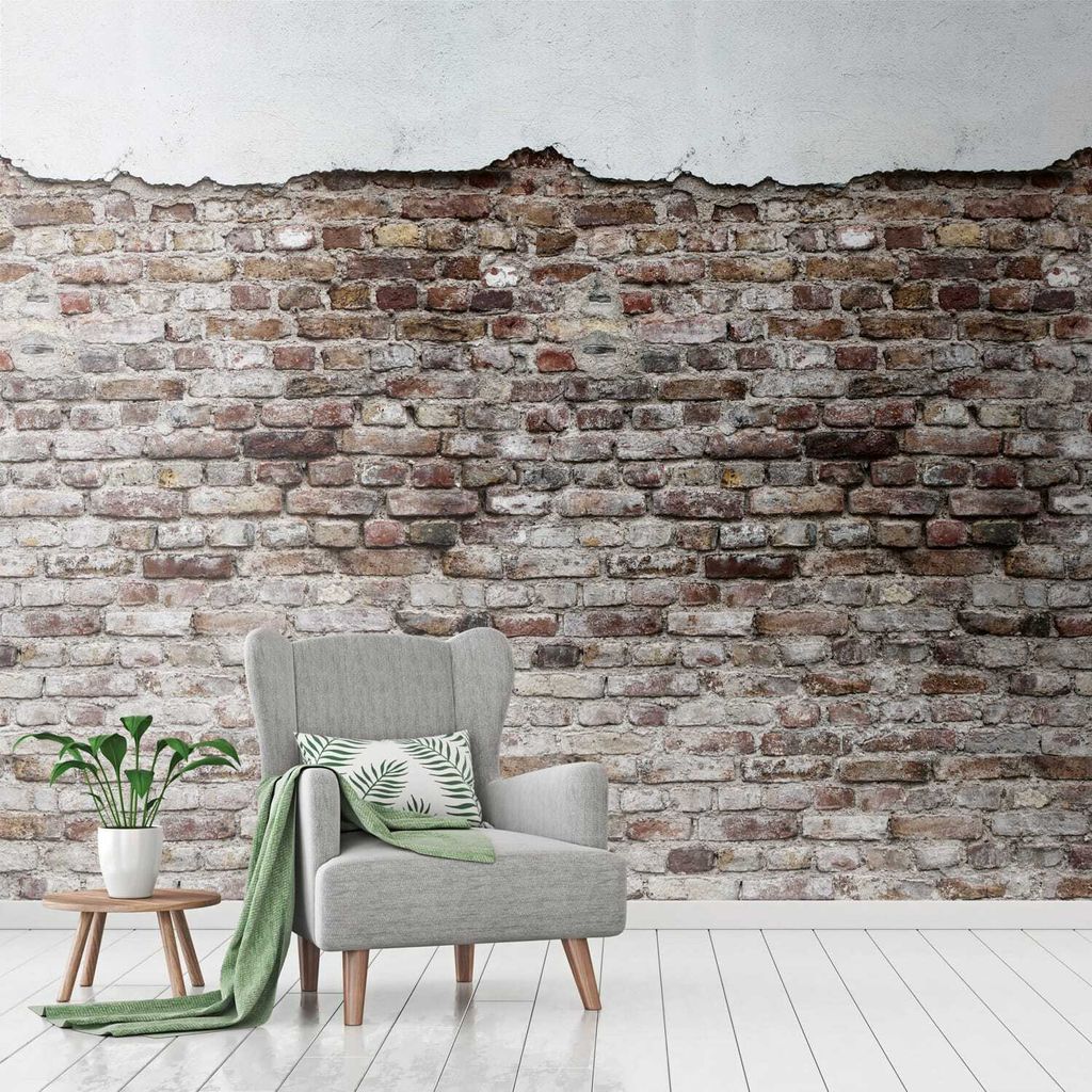 Profhome 383331-GU Fototapete Ziegelstein matt grau schwarz weiß 1,59 m x 2,8 m