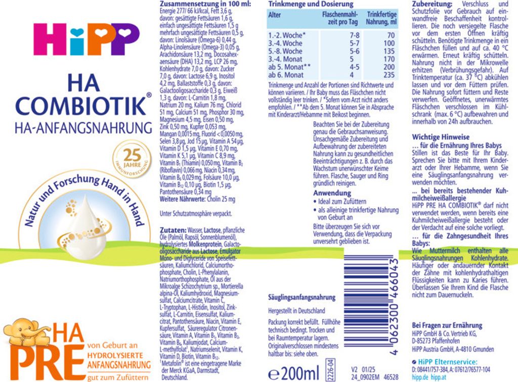 HiPP PRE HA COMBIOTIK® trinkfertig (6x200ml) Produktbild 