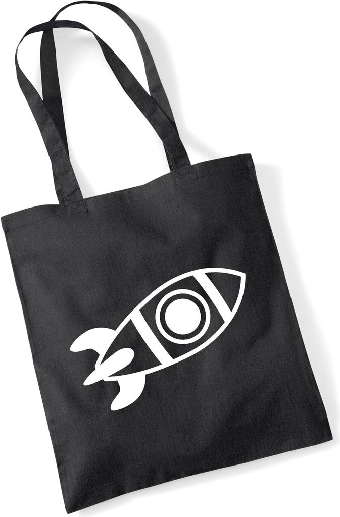 Huuraa Jutebeutel Rakete Raumschiff 10 Liter Black Baumwolle Tasche Geschenkidee