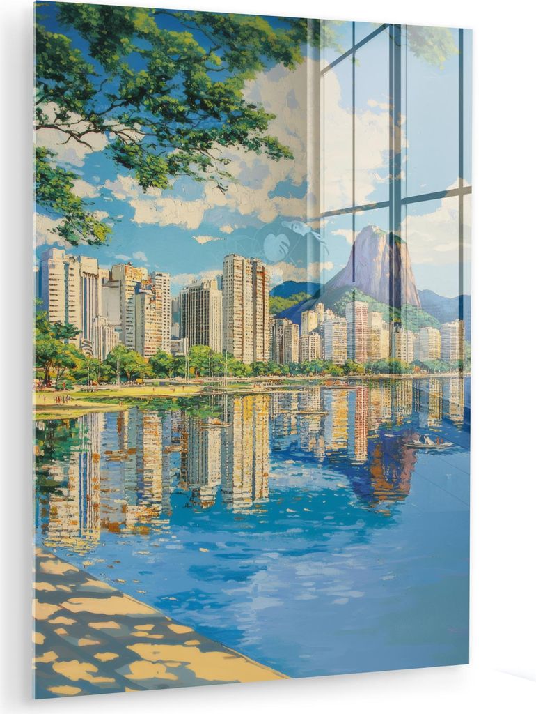 MuchoWow Glasbilder - Bilder auf Wandbild - Foto auf Glas Berg - Skyline - Strand - Wasser 30x40 cm Wanddekoration aus Glas - Acrylglasbild - Acryl...