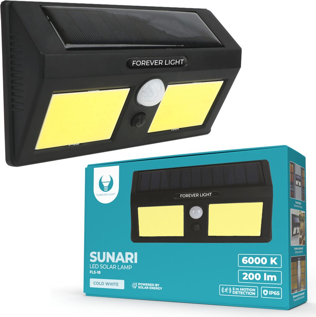 SUNARI FLS-12 Solar LED Lampe 70*SMD PIR 6W 500lm 6000K 1500mAh Li-ion Forever Light