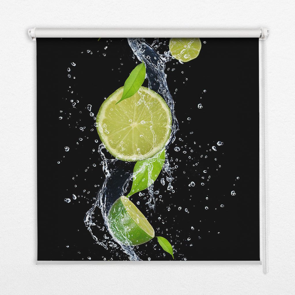 Seitenzug-Rollo Fensterrollo Jalousie - Thermo-Rollo Verdunkelungsrollo - 80x180 cm - Fallende Limette im Wasser