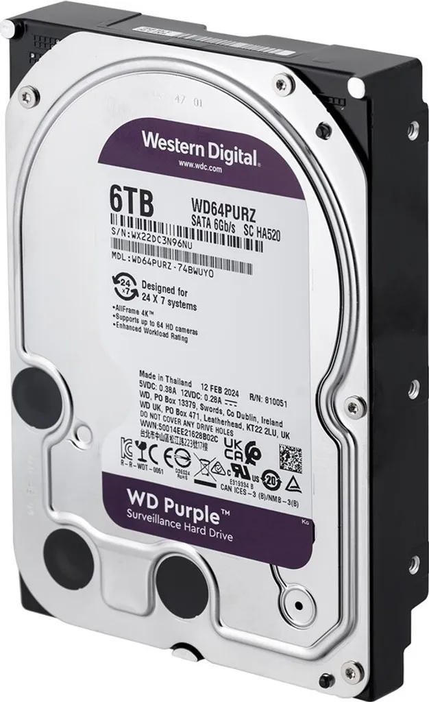 WD Purple 6 To HDD avec Technologie AllFrame pour flux vidéo HD fluide