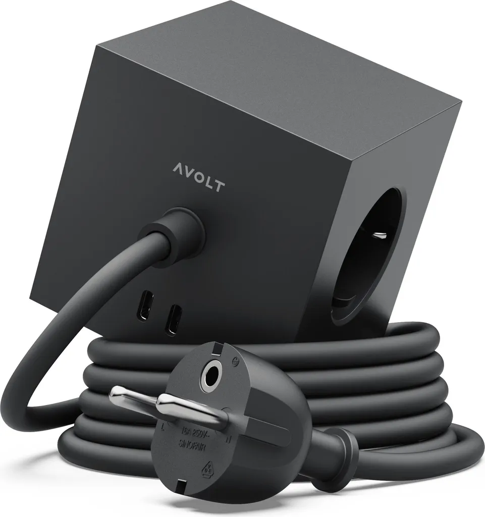 Presa Multipla Design USB-C Avolt Square 1 | Multipresa Magnetica Nera
