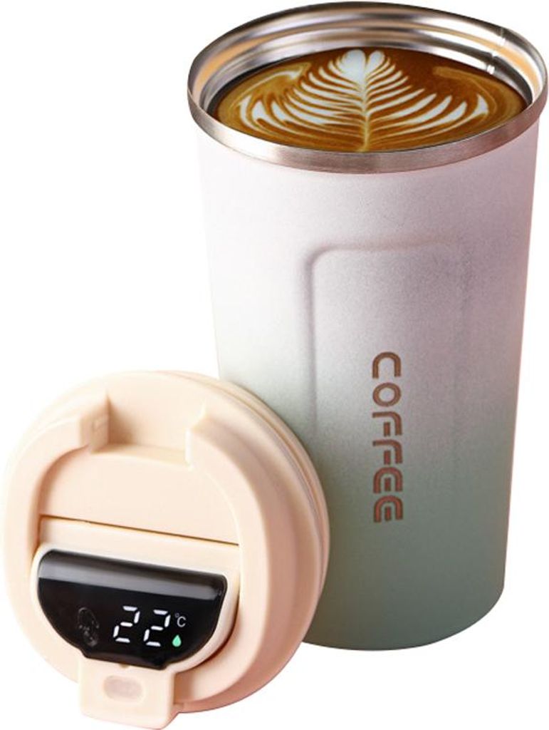 Intelligente doppelwandige Kaffeetassen Edelstahl-Isoliertasse mit Deckel, Temperaturanzeige für Heiß-/Eiskaffee