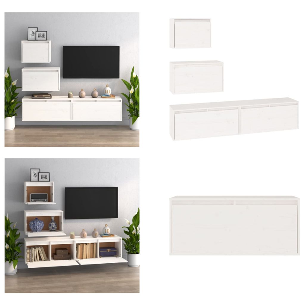 vidaXL TV Schränke 4 Stk. Weiß Massivholz Kiefer - TV-Schrank - TV-Schränke - TV-Schrank Holz - Hängeschrank