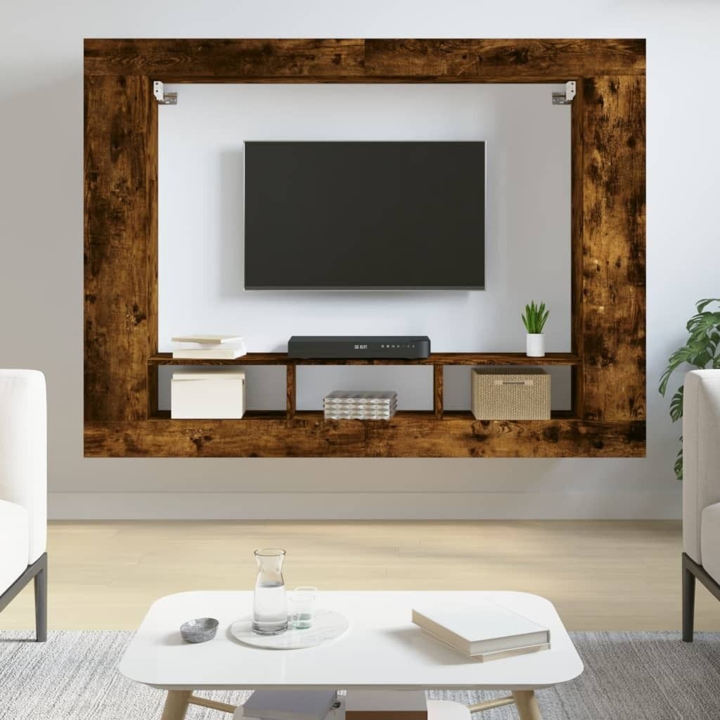 The Living Store TV-Schrank Räuchereiche 152x22x113 cm Holzwerkstoff