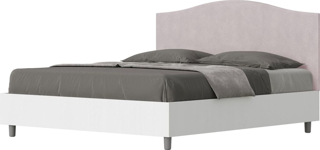 ITYHOME - Bett mit Bettkasten 160x190 Bettgestell Esche weiß Bett-Kopfteil mit Mikrofaserbezug Fliederfarbe Grace