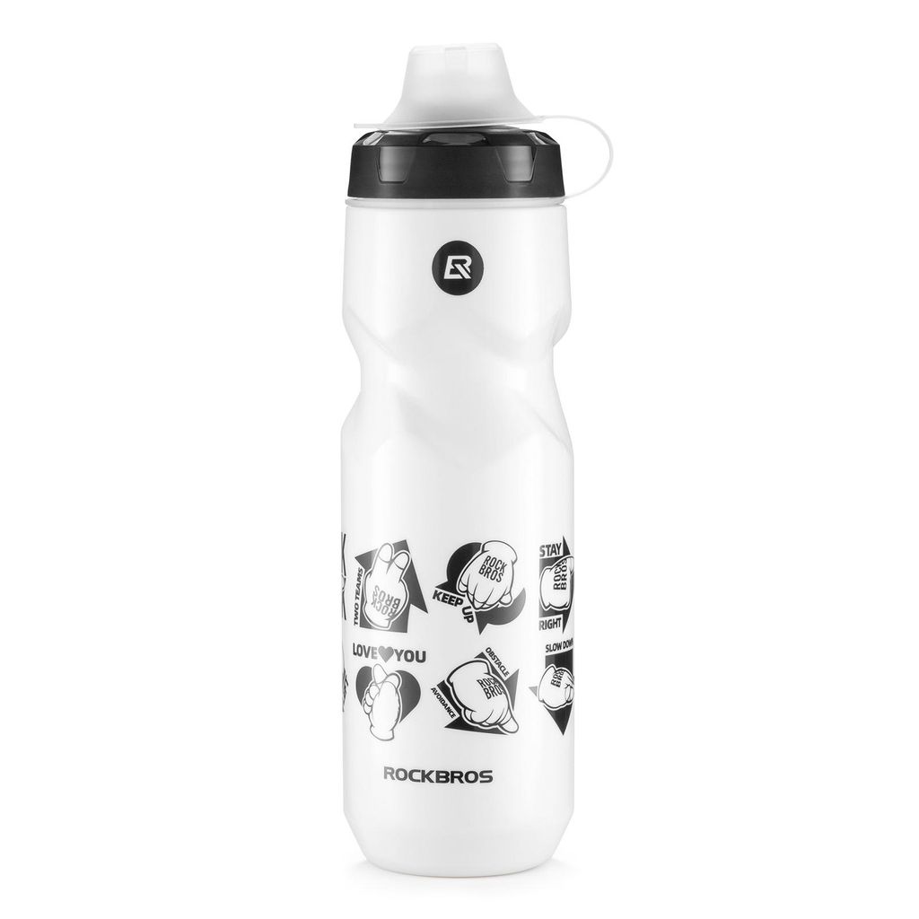 ROCKBROS Trinkflasche Auslaufsicher, Wasserflasche Einhandöffnung Sichere Verriegelung, 750ml BPA-frei, Fahrradflasche Weiß