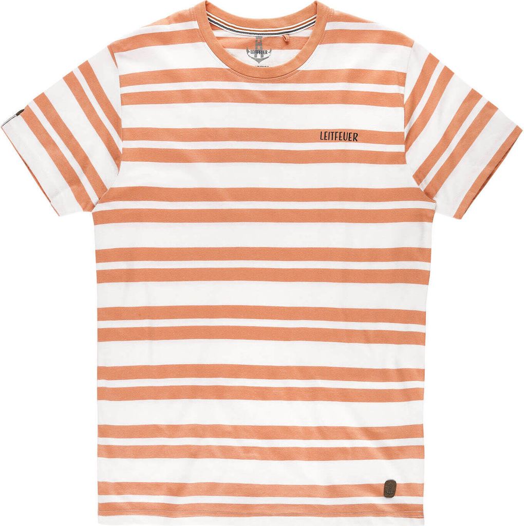 Leitfeuer Herren T-Shirt mit Allover-Streifen - Kurzarm-Shirt mit Rundhalsausschnitt in Red-Brown / White Größe XL