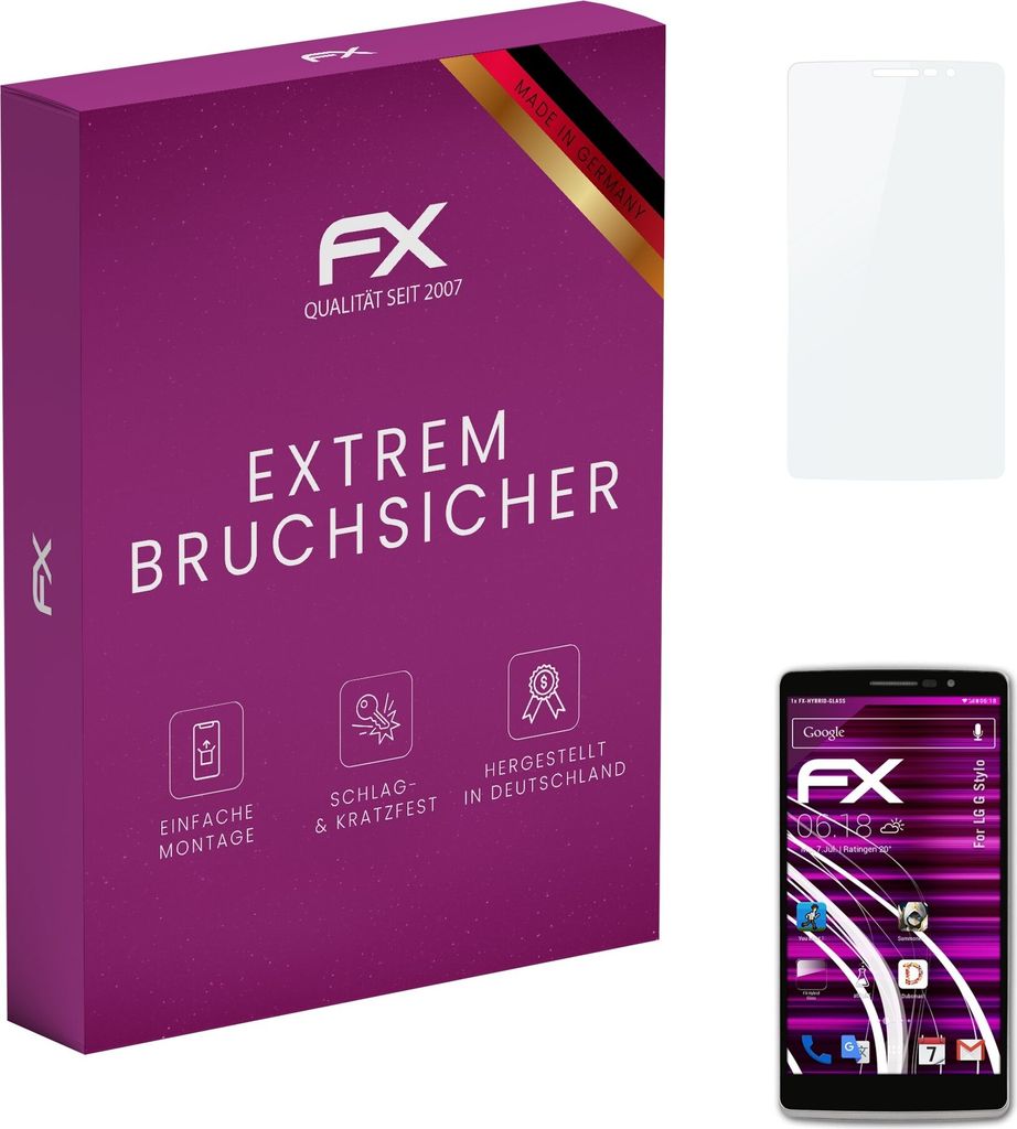 atFoliX FX-Hybrid-Glass Displayfolie kompatibel mit LG G Stylo Glasfolie