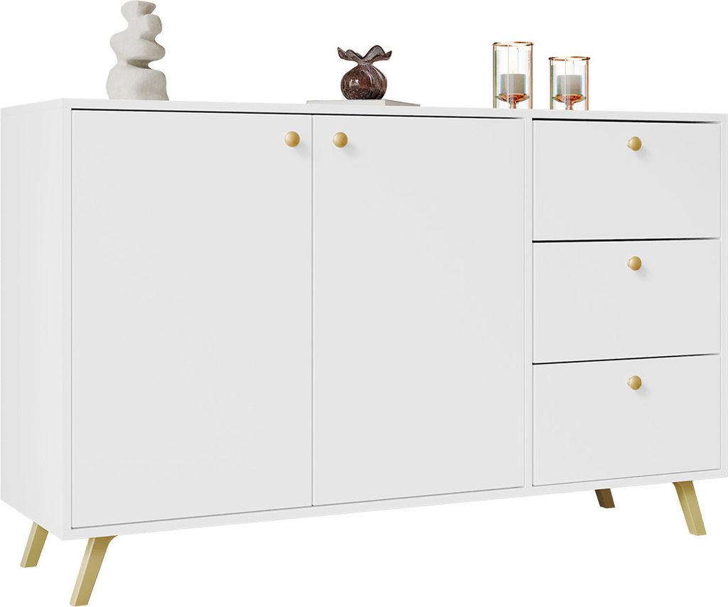 MIRJAN24 Kombikommode Siena, Sideboard, Schlafzimmer, Highboard mit zwei Drehtüren und drei Schubladen (Farbe: Weiß)