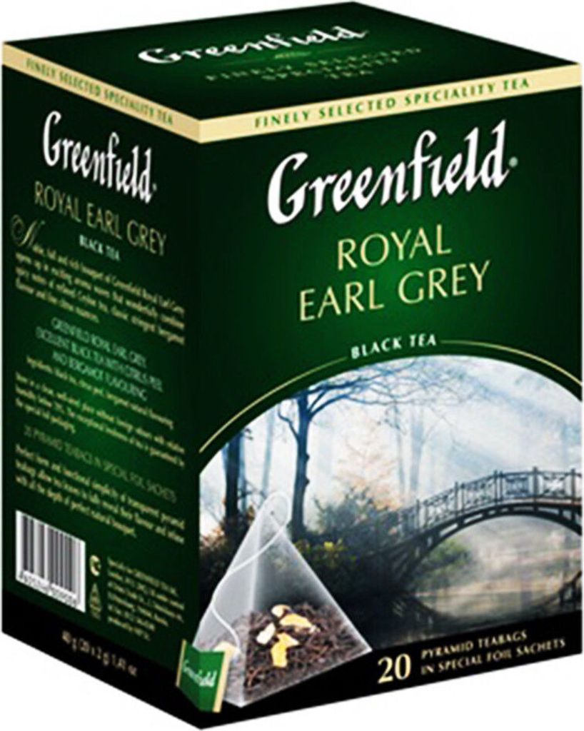 Greenfield Royal Earl Grey Schwarztee mit Bergamotte – 20 Pyramidenbeutel Premium Tee