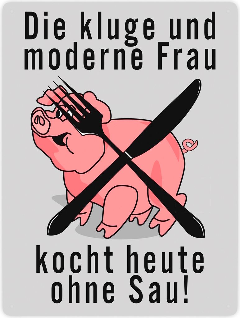 Schweine Metallschild XXL in 28x38 cm in grau zum Thema Vegetarier und