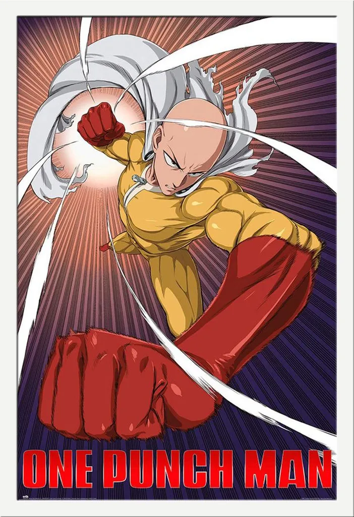 Quadro One Punch Man Saitama Cornice Bianca 61x91,5 Shinsuke MDF