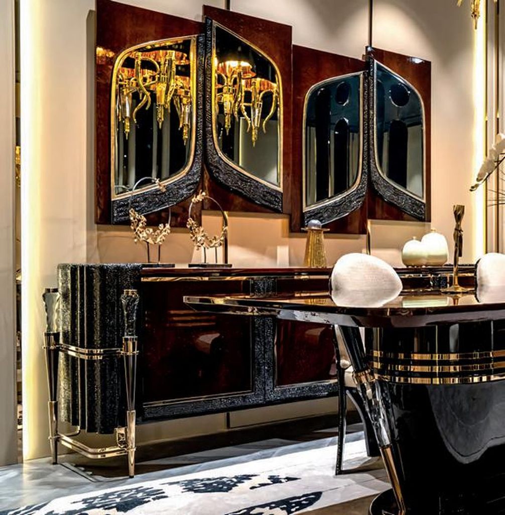 Sideboard mit Spiegel Möbel Wohnzimmer Einfarbig Luxus Design Einrichtung Holz